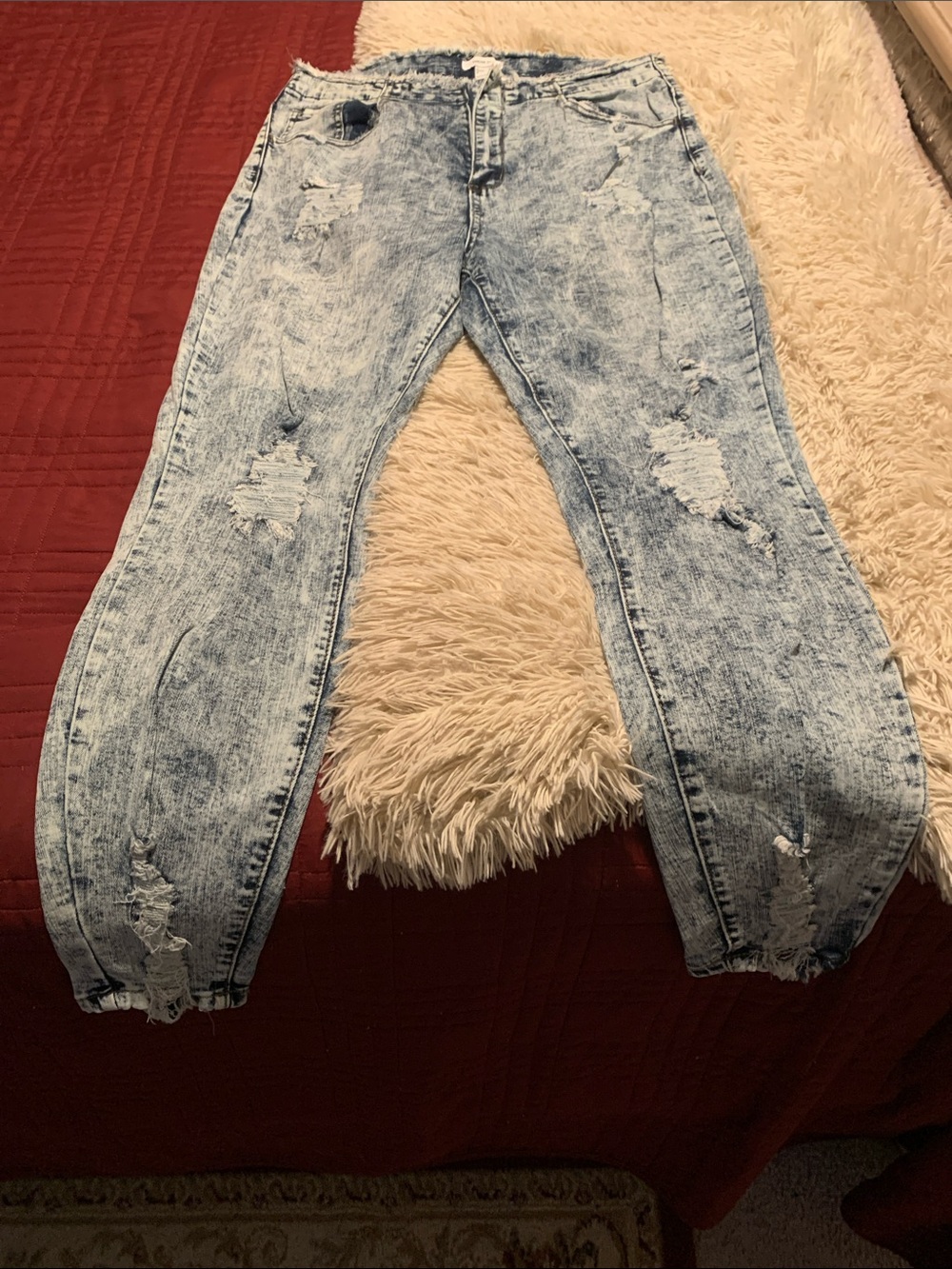 Size 14 Forever 21+ Factory Distressed Light Blue Denim Skinny Jeans